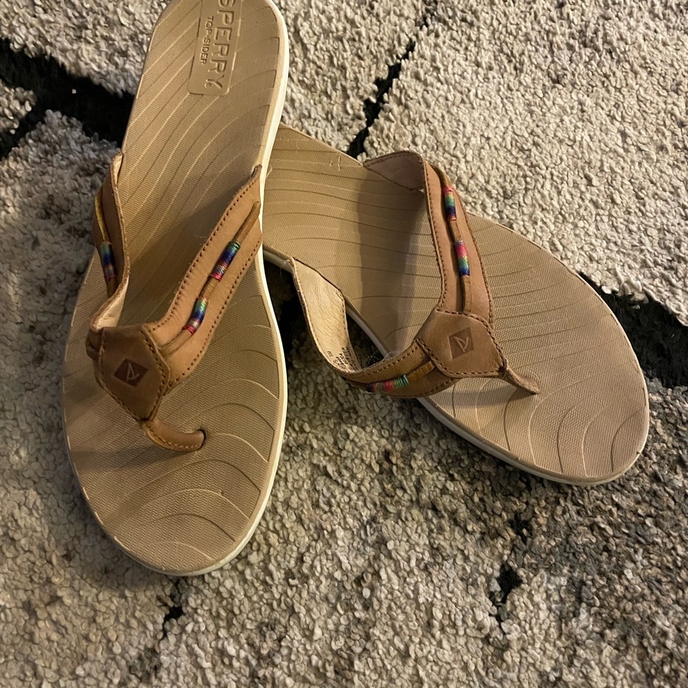 Sperry Tan Sandals with Multicolor Accents Women’s Sz 9